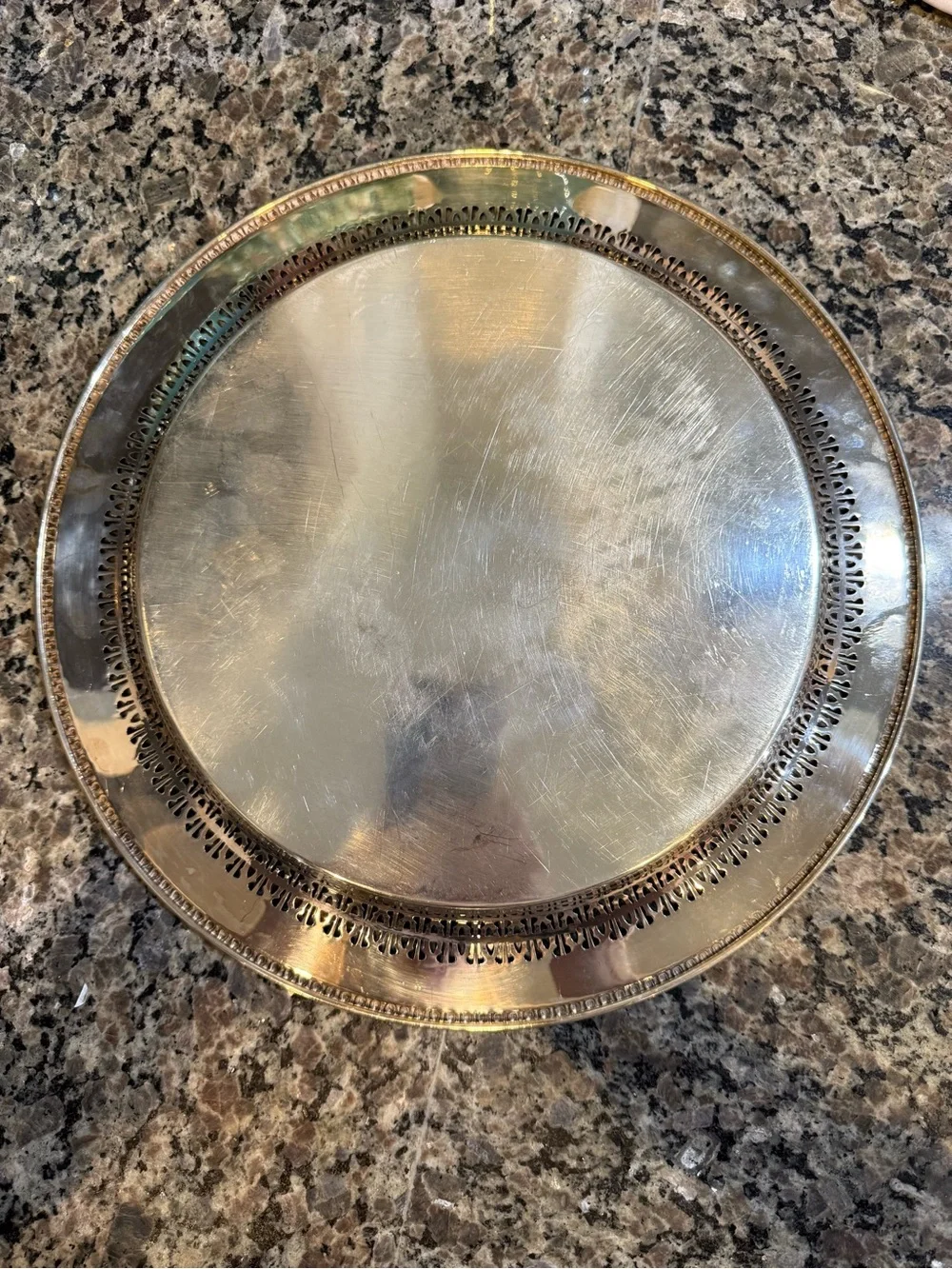 Vintage Wm Rogers 1970s Silver Plate 12.25” Round Serving Tray 4371P Eagle Star